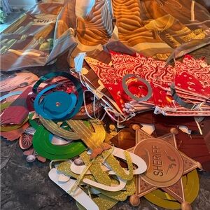 Western Party Decoration Set with Red and Gold Accents and large backdrop